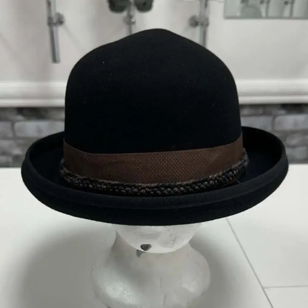 Black Bowler Hat with Brown Band